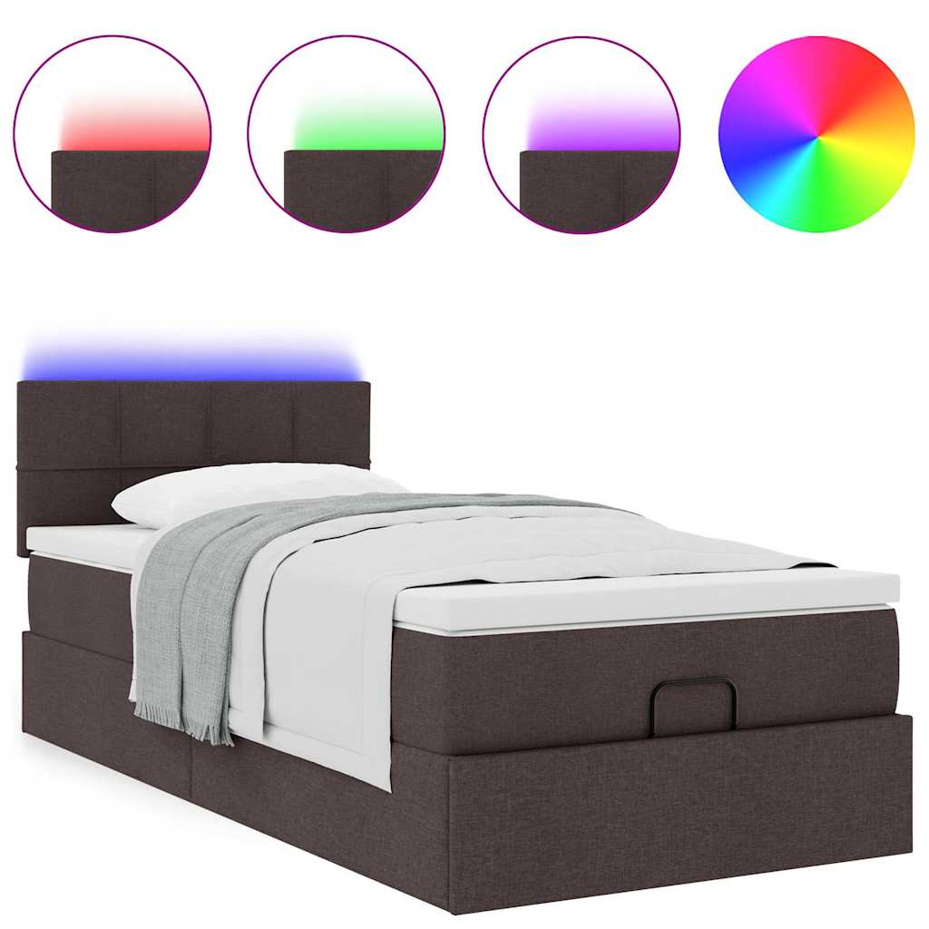 Ottoman bed met matras en LED's 80x200cm stof donkerbruin is nu te koop bij PeponiXL, paradijselijk wonen!