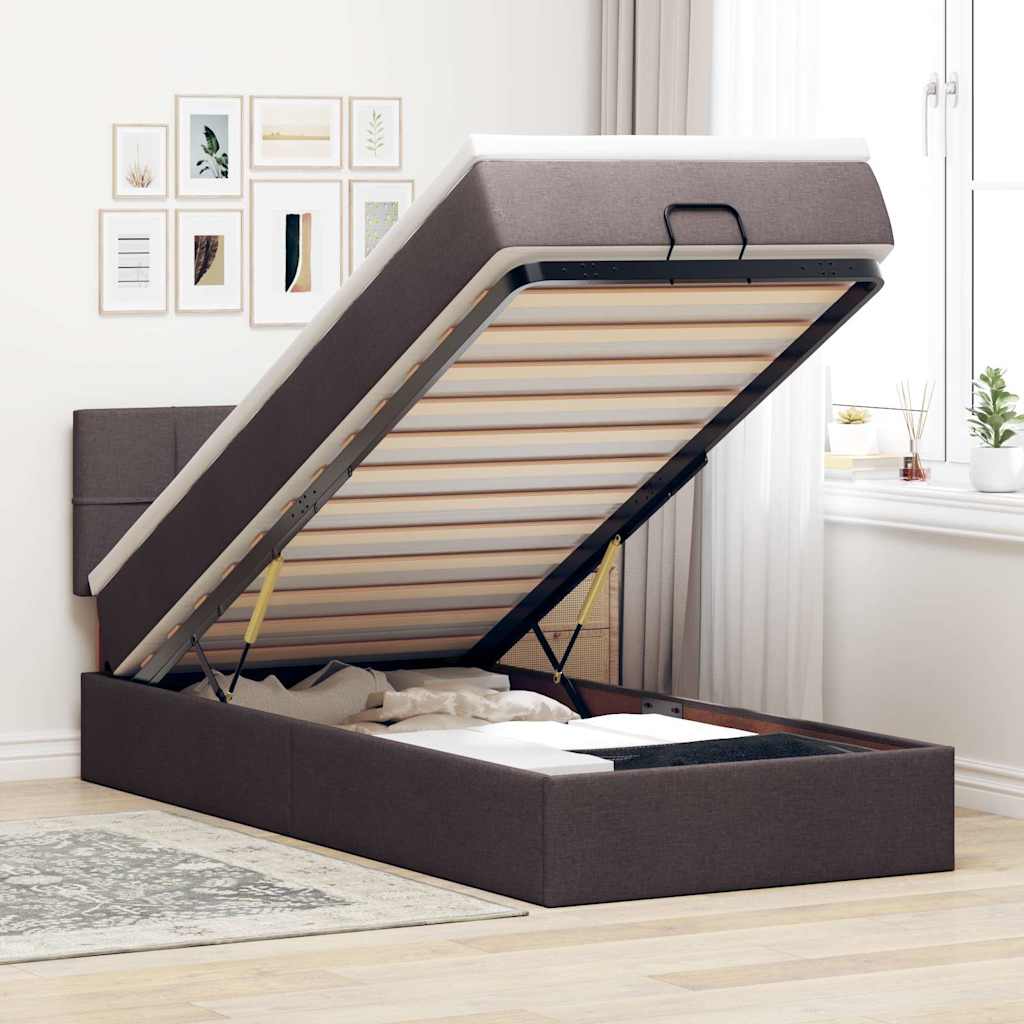 Ottoman bed met matras en LED's 80x200cm stof donkerbruin is nu te koop bij PeponiXL, paradijselijk wonen!