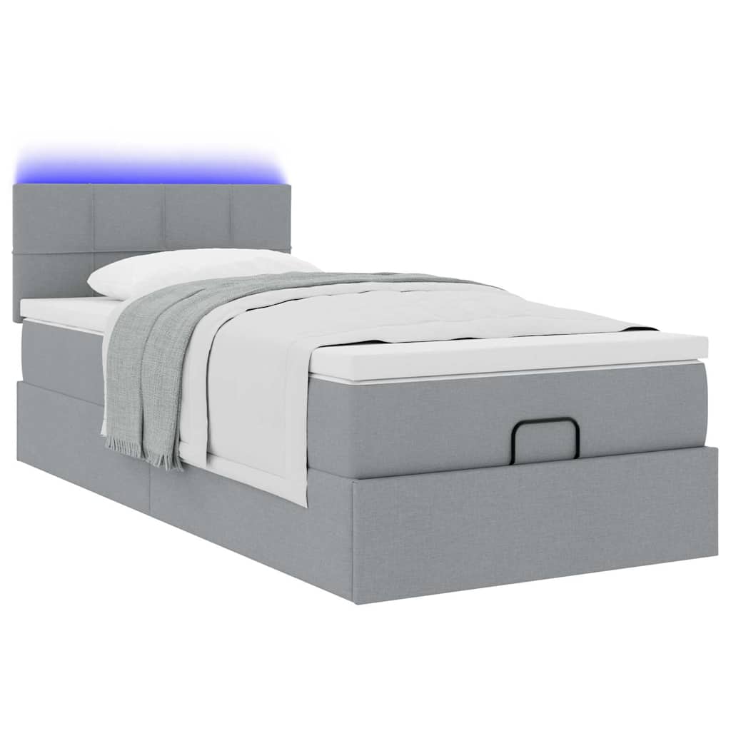 Ottoman bed met matras en LED's 90x190cm stof lichtgrijs is nu te koop bij PeponiXL, paradijselijk wonen!