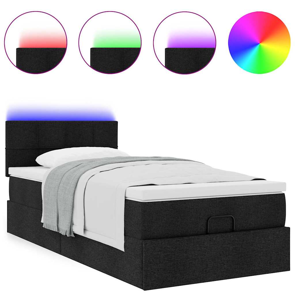 Ottoman bed met matras en LED's 90x190cm stof zwart is nu te koop bij PeponiXL, paradijselijk wonen!