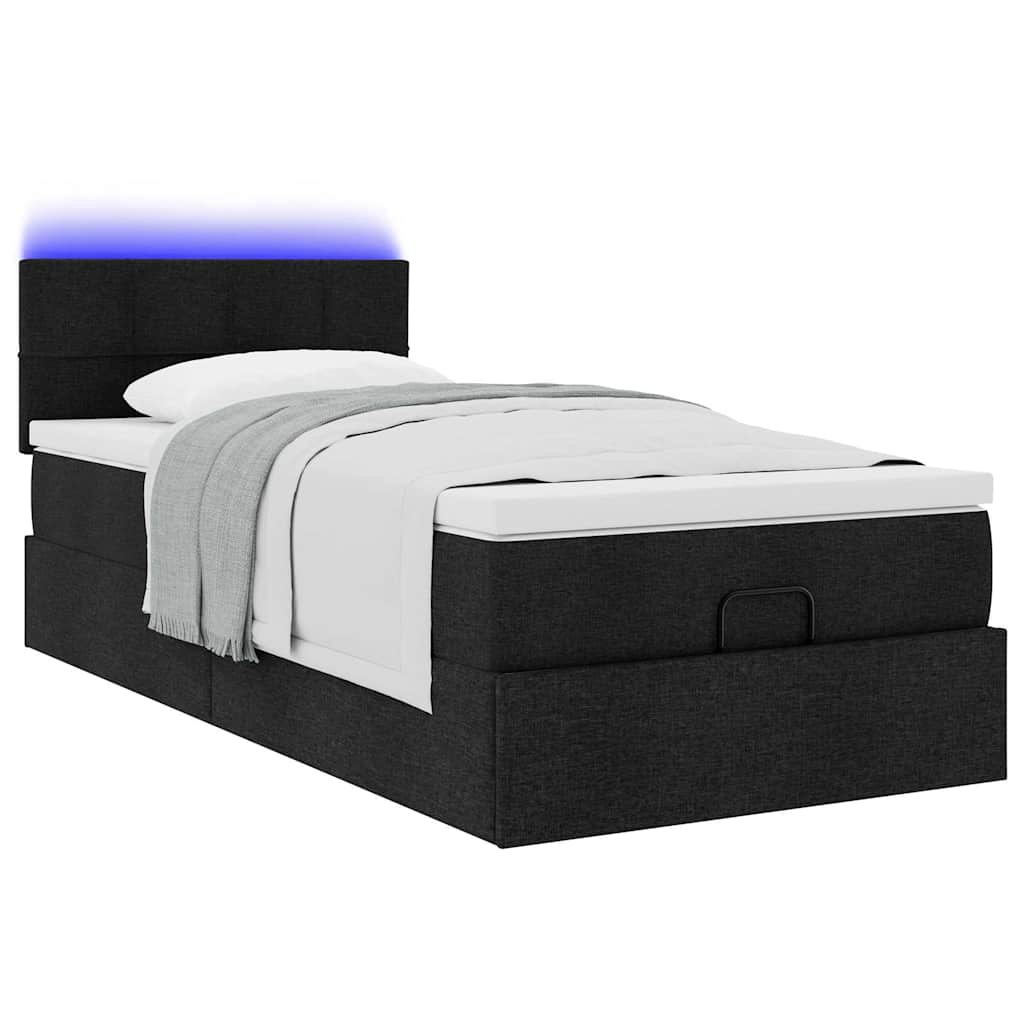 Ottoman bed met matras en LED's 90x190cm stof zwart is nu te koop bij PeponiXL, paradijselijk wonen!