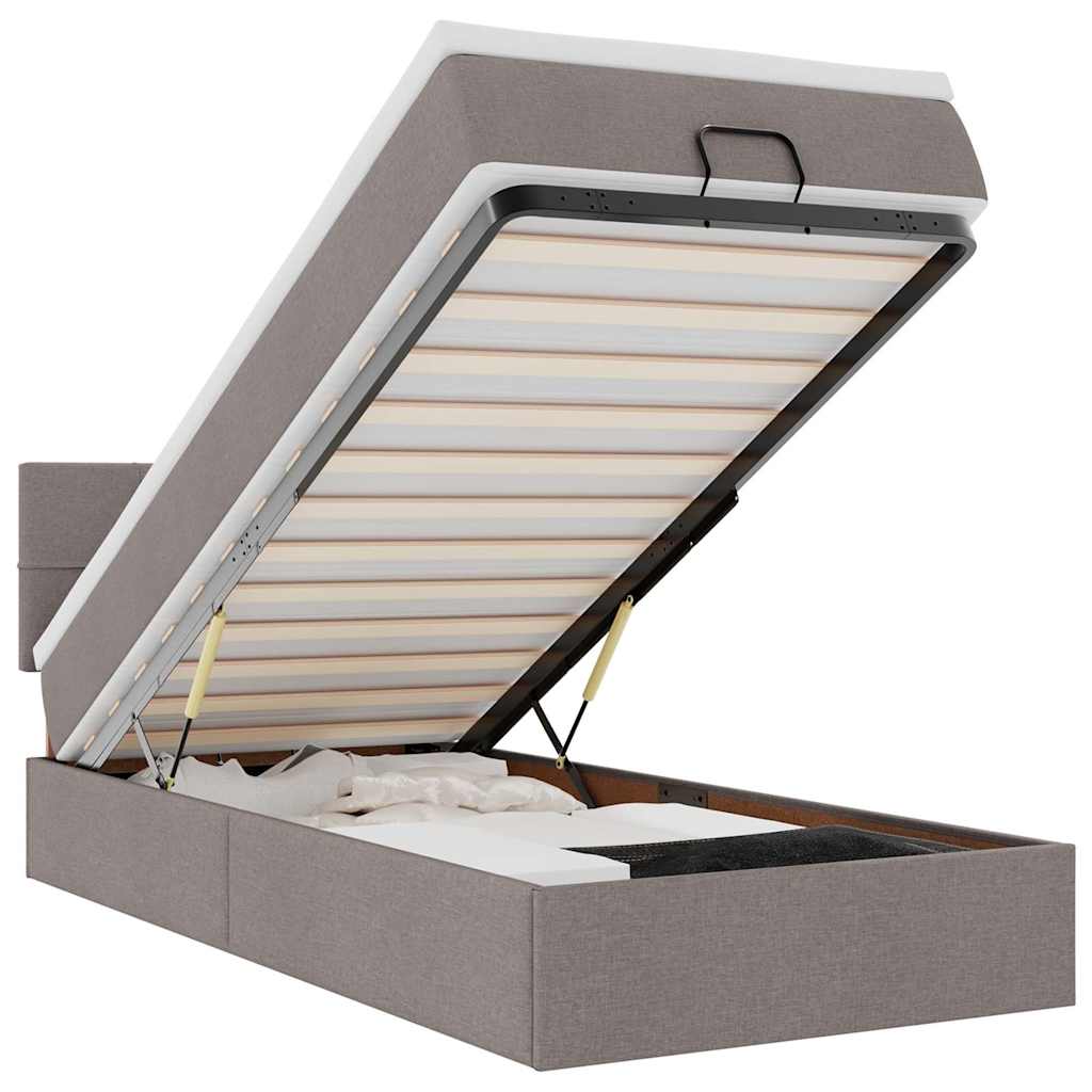 Ottoman bed met matras en LED's 90x190cm stof taupe is nu te koop bij PeponiXL, paradijselijk wonen!