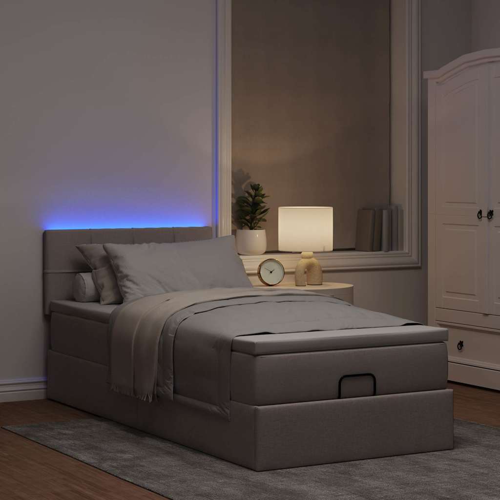Ottoman bed met matras en LED's 90x190cm stof taupe is nu te koop bij PeponiXL, paradijselijk wonen!