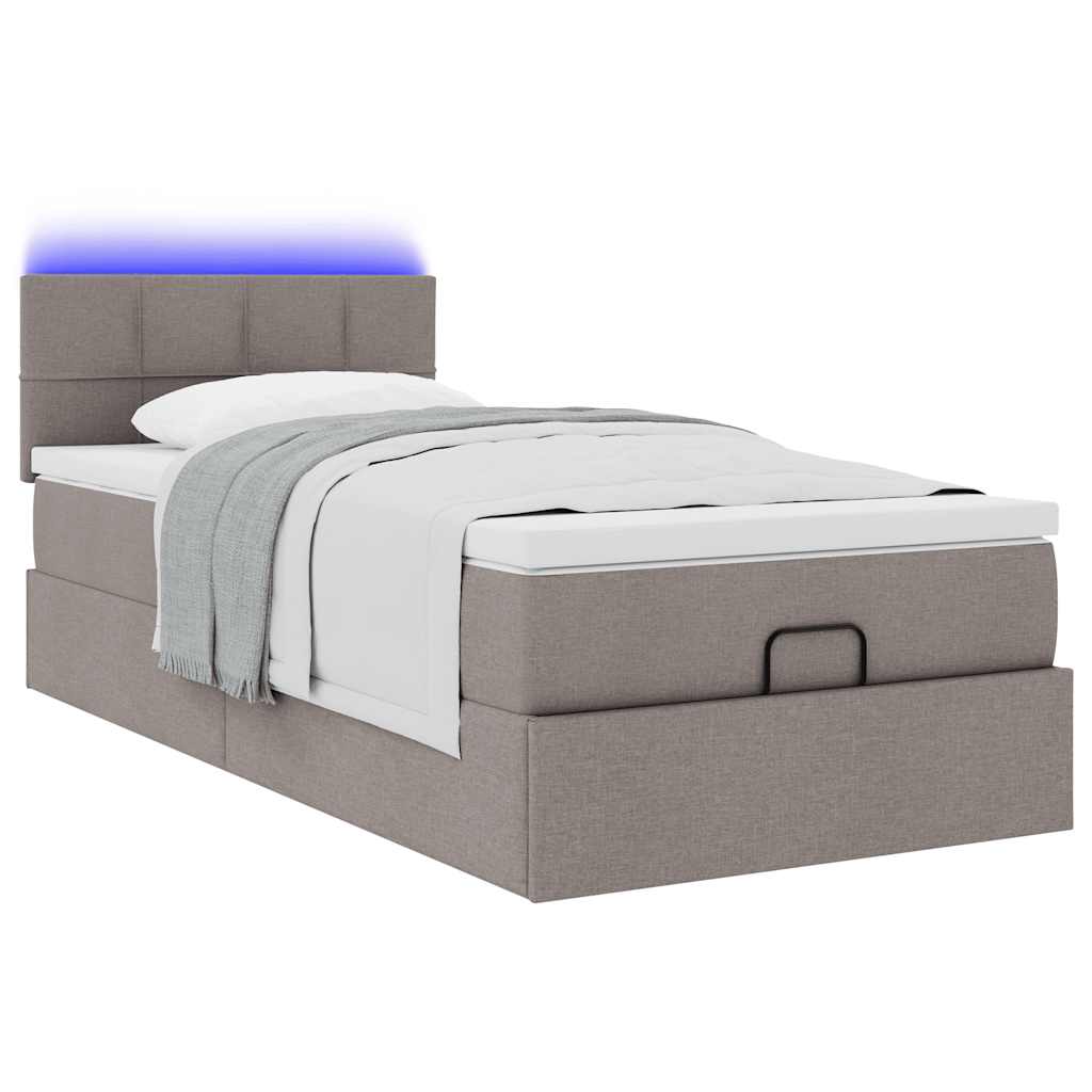 Ottoman bed met matras en LED's 90x190cm stof taupe is nu te koop bij PeponiXL, paradijselijk wonen!