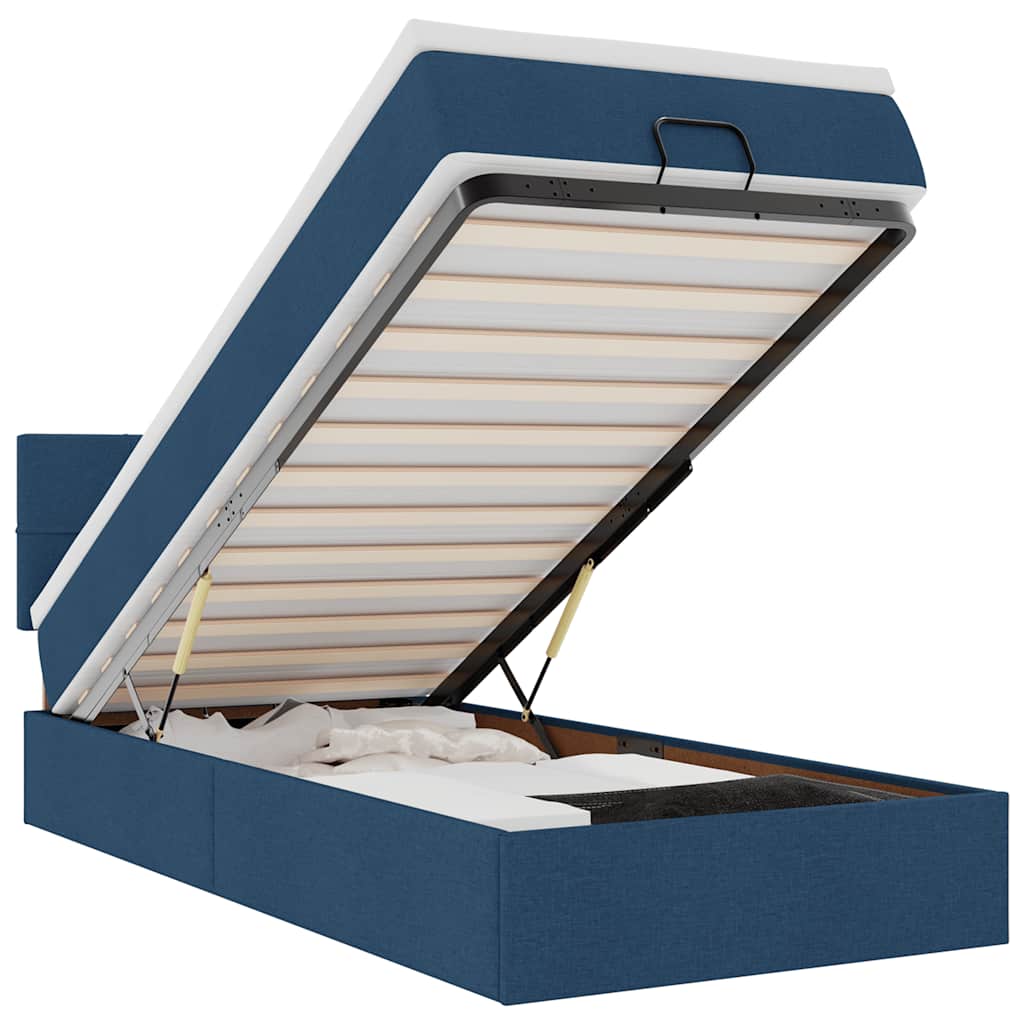 Ottoman bed met matras en LED's 90x190cm stof blauw is nu te koop bij PeponiXL, paradijselijk wonen!