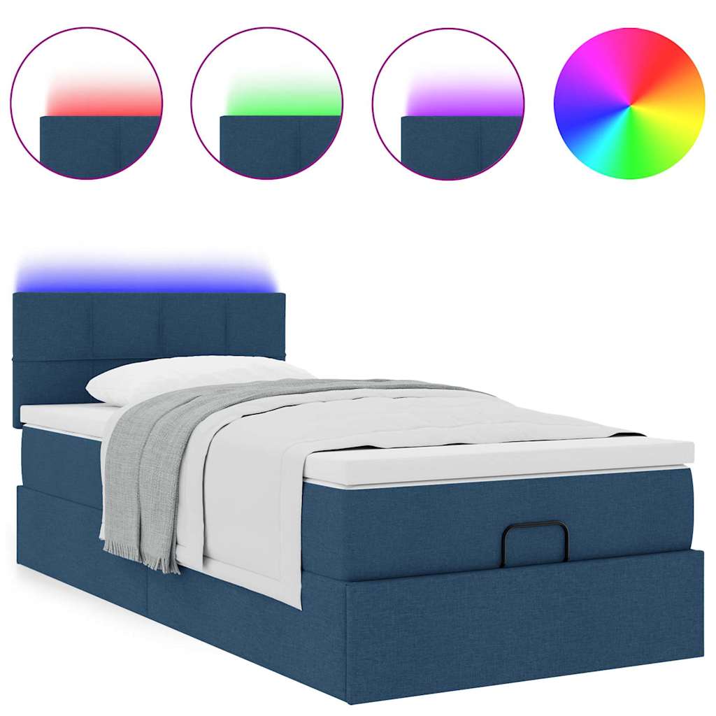Ottoman bed met matras en LED's 90x190cm stof blauw is nu te koop bij PeponiXL, paradijselijk wonen!