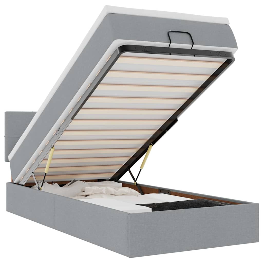 Ottoman bed met matras en LED's 100x200 cm stof lichtgrijs is nu te koop bij PeponiXL, paradijselijk wonen!