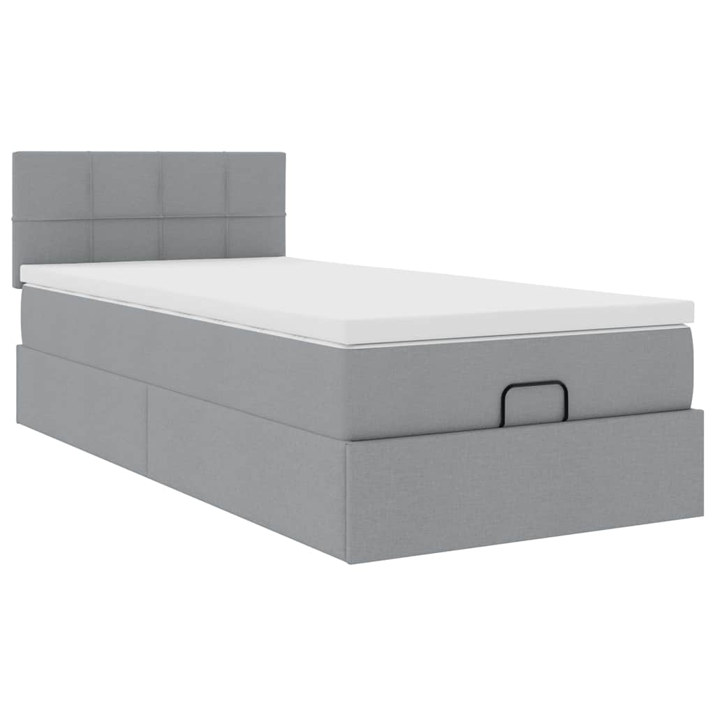 Ottoman bed met matras en LED's 100x200 cm stof lichtgrijs is nu te koop bij PeponiXL, paradijselijk wonen!