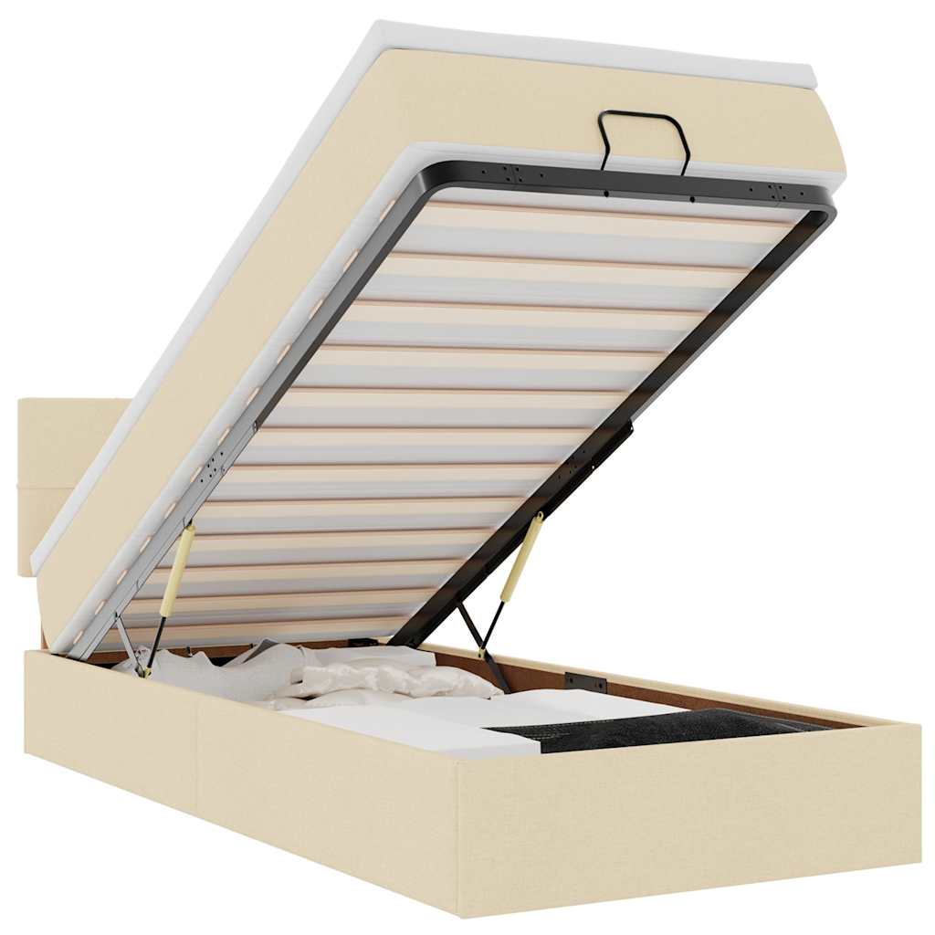 Ottoman bed met matras en LED's 100x200 cm stof crèmekleurig is nu te koop bij PeponiXL, paradijselijk wonen!