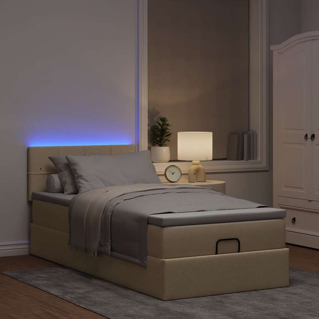 Ottoman bed met matras en LED's 100x200 cm stof crèmekleurig is nu te koop bij PeponiXL, paradijselijk wonen!