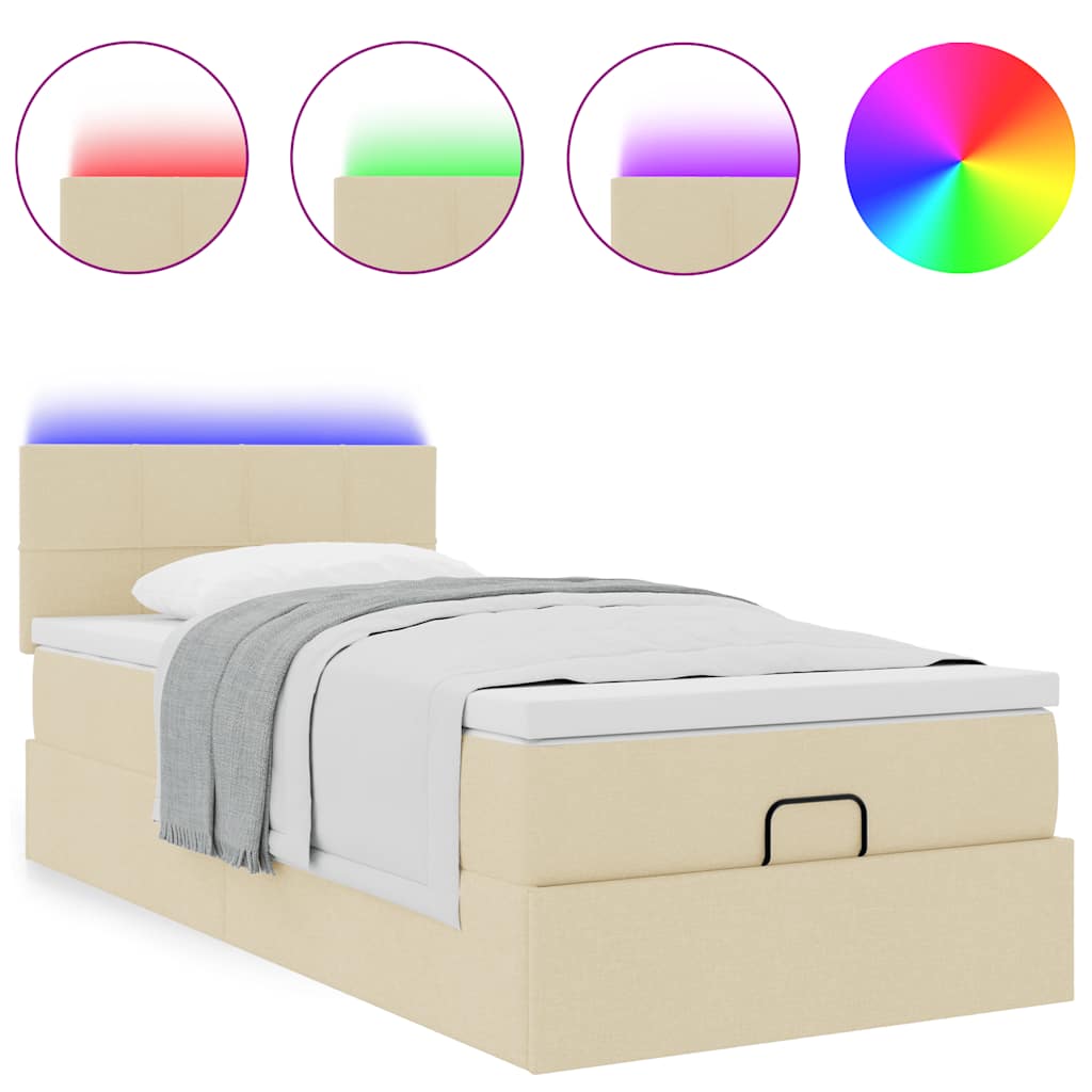 Ottoman bed met matras en LED's 100x200 cm stof crèmekleurig is nu te koop bij PeponiXL, paradijselijk wonen!