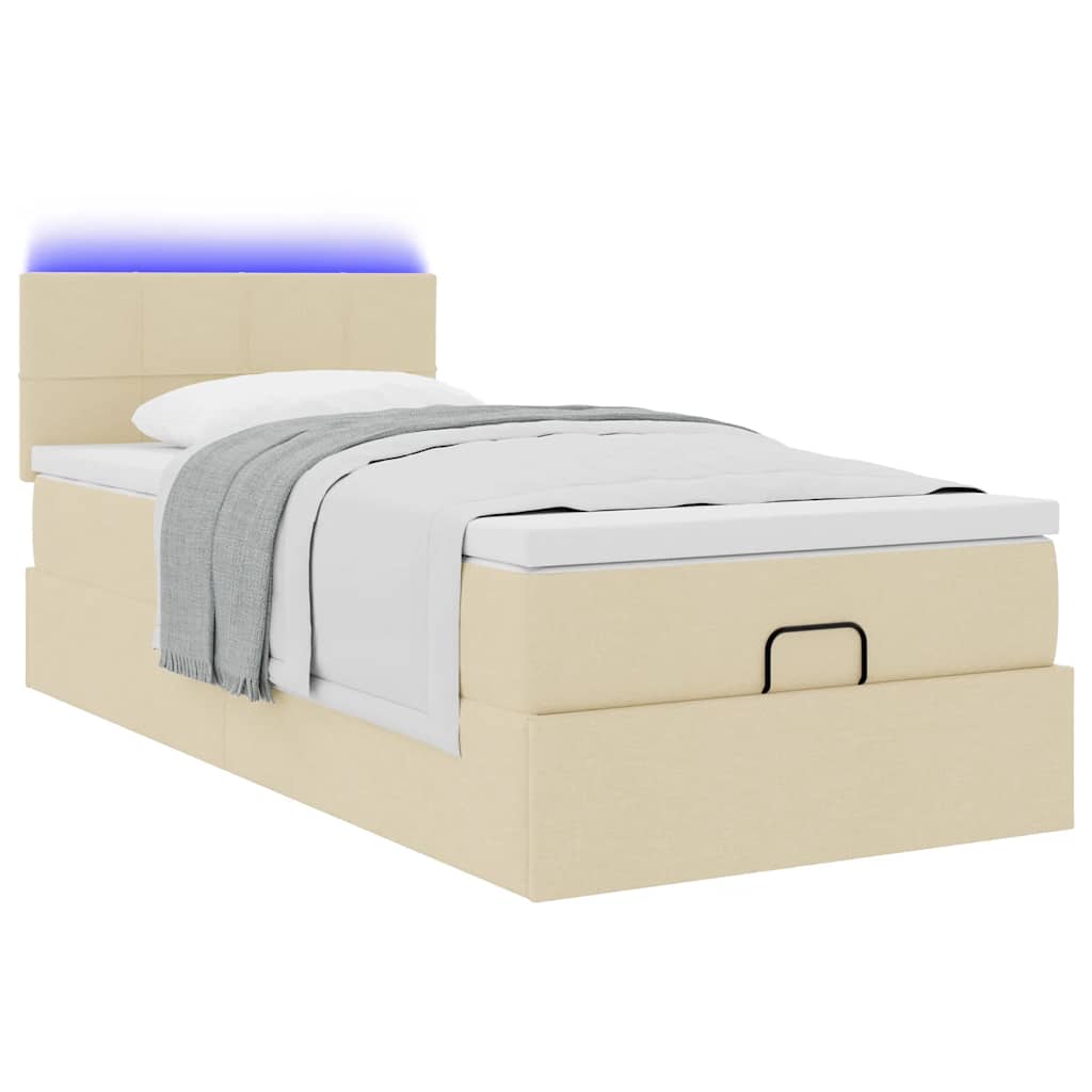 Ottoman bed met matras en LED's 100x200 cm stof crèmekleurig is nu te koop bij PeponiXL, paradijselijk wonen!