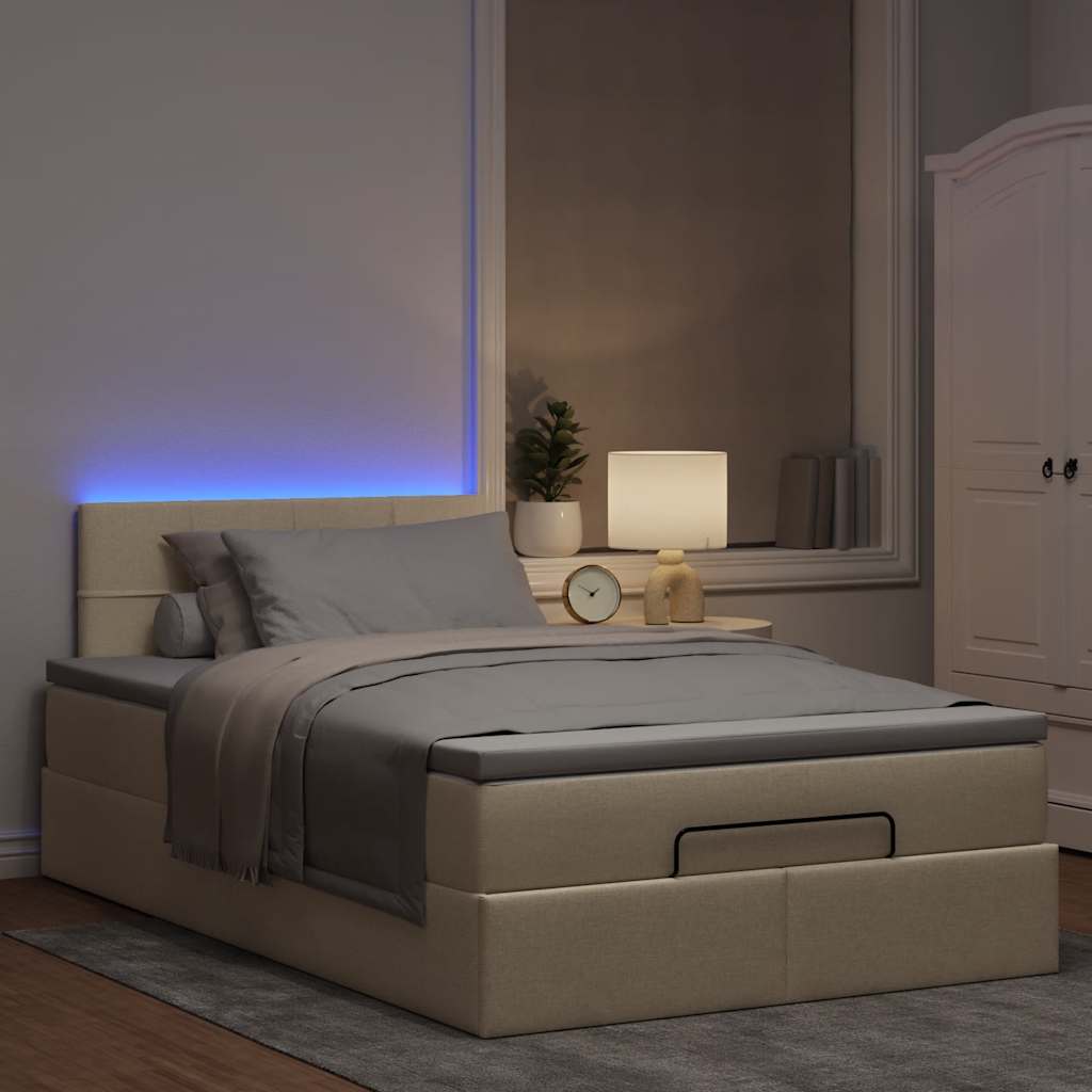 Bed poef met matras en LED's 120x190 cm stof crèmekleurig is nu te koop bij PeponiXL, paradijselijk wonen!