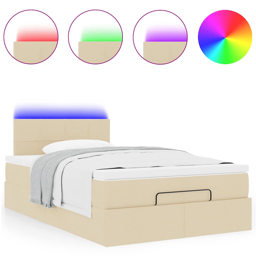 Bed poef met matras en LED's 120x190 cm stof crèmekleurig is nu te koop bij PeponiXL, paradijselijk wonen!