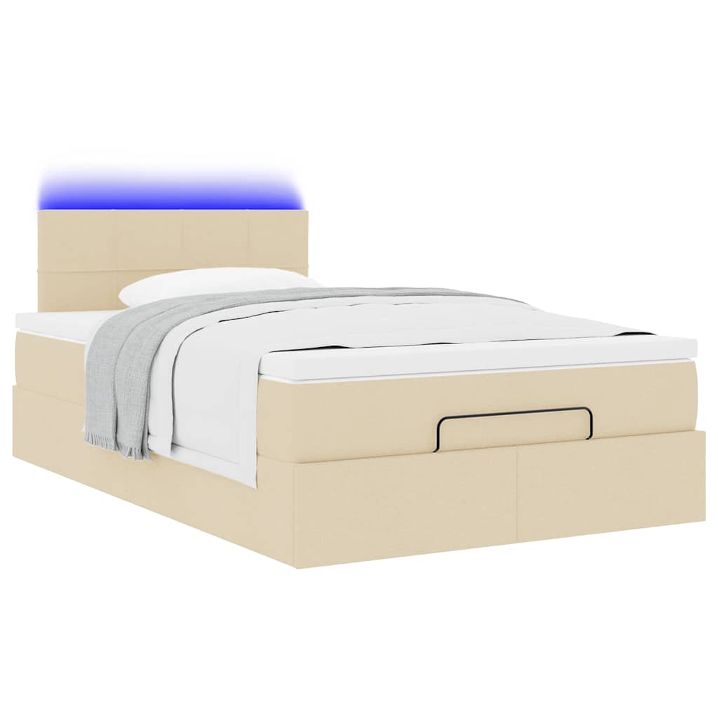 Bed poef met matras en LED's 120x190 cm stof crèmekleurig is nu te koop bij PeponiXL, paradijselijk wonen!