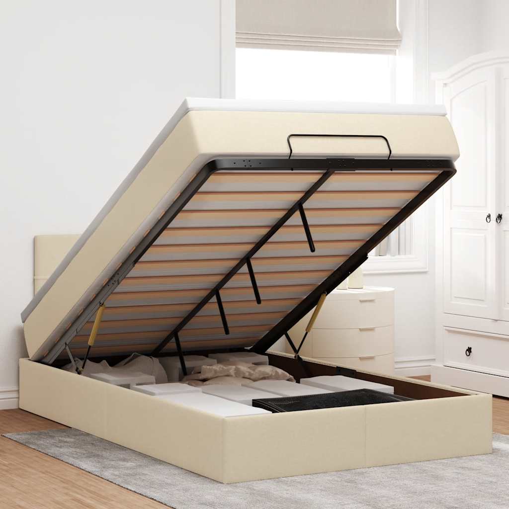 Bed poef met matras en LED's 120x190 cm stof crèmekleurig is nu te koop bij PeponiXL, paradijselijk wonen!