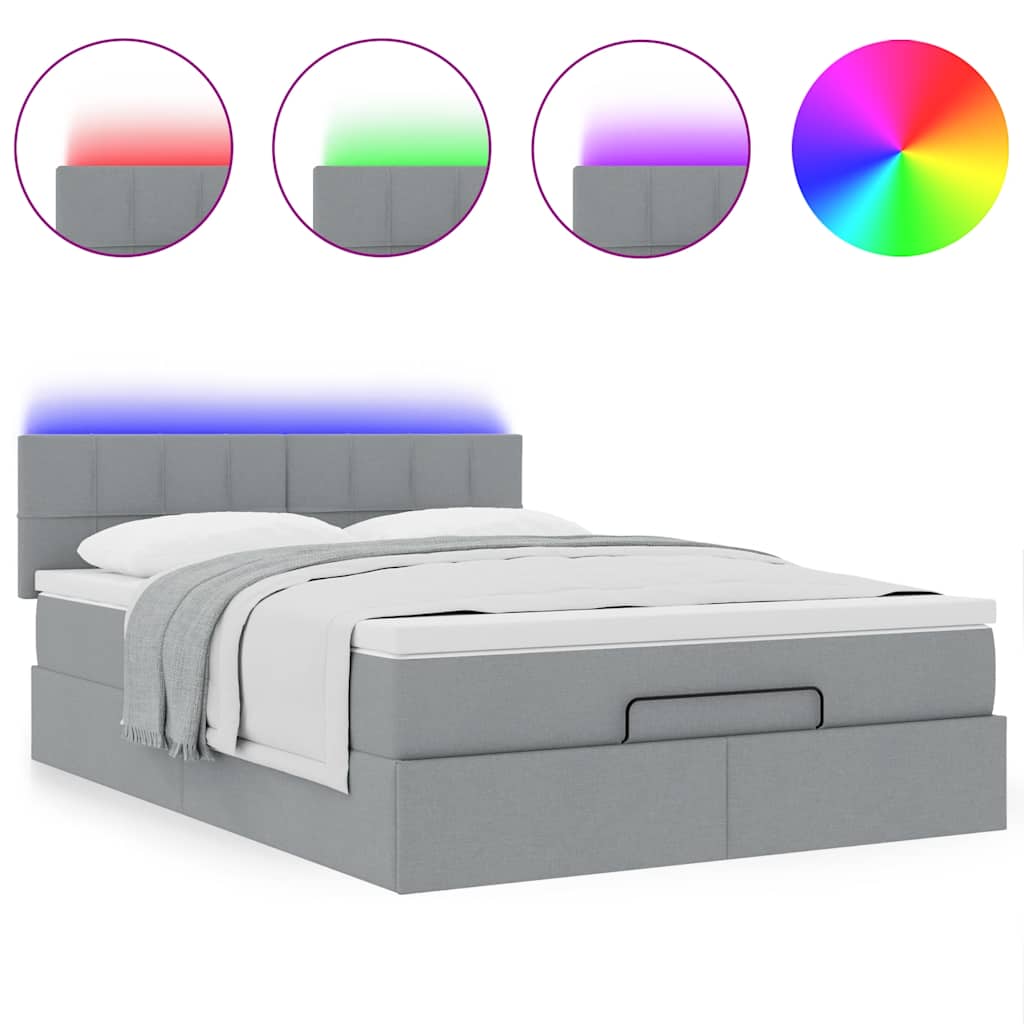Bed poef met matras en LED's stof 140x190 cm lichtgrijs is nu te koop bij PeponiXL, paradijselijk wonen!