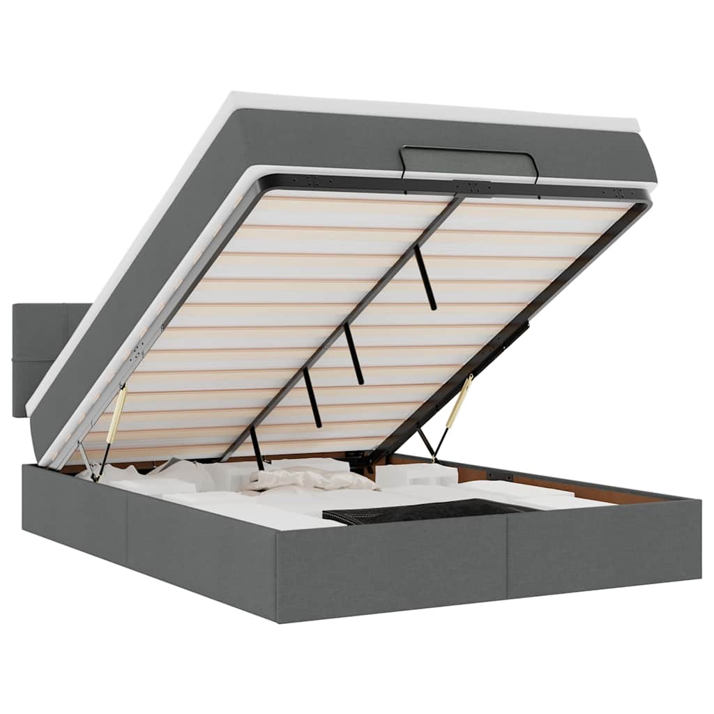 Bed poef met matras en LED's stof 140x190 cm donkergrijs is nu te koop bij PeponiXL, paradijselijk wonen!