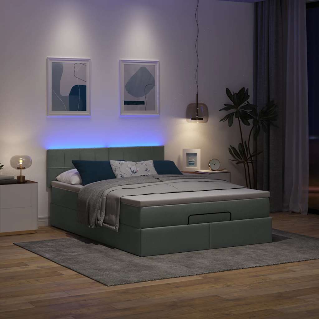 Bed poef met matras en LED's stof 140x190 cm donkergrijs is nu te koop bij PeponiXL, paradijselijk wonen!
