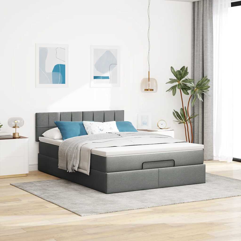 Bed poef met matras en LED's stof 140x190 cm donkergrijs is nu te koop bij PeponiXL, paradijselijk wonen!