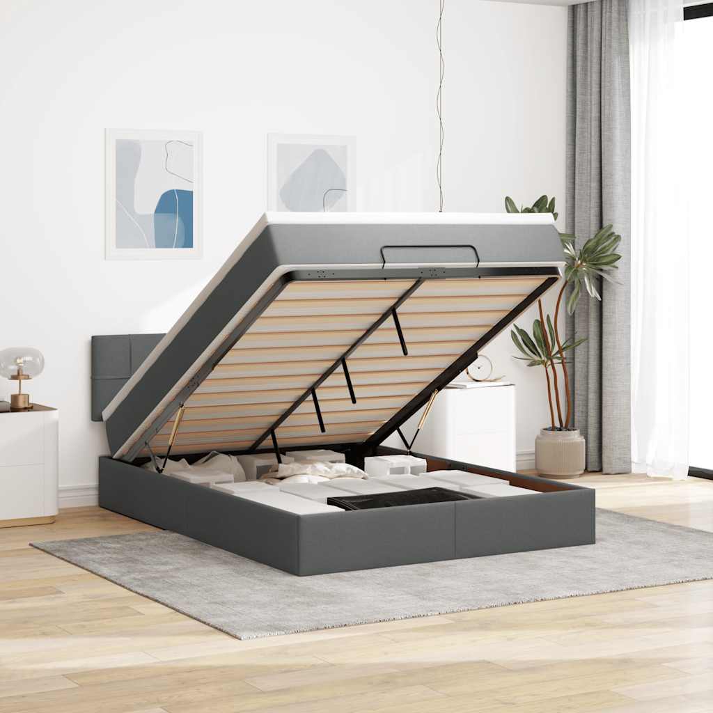 Bed poef met matras en LED's stof 140x190 cm donkergrijs is nu te koop bij PeponiXL, paradijselijk wonen!