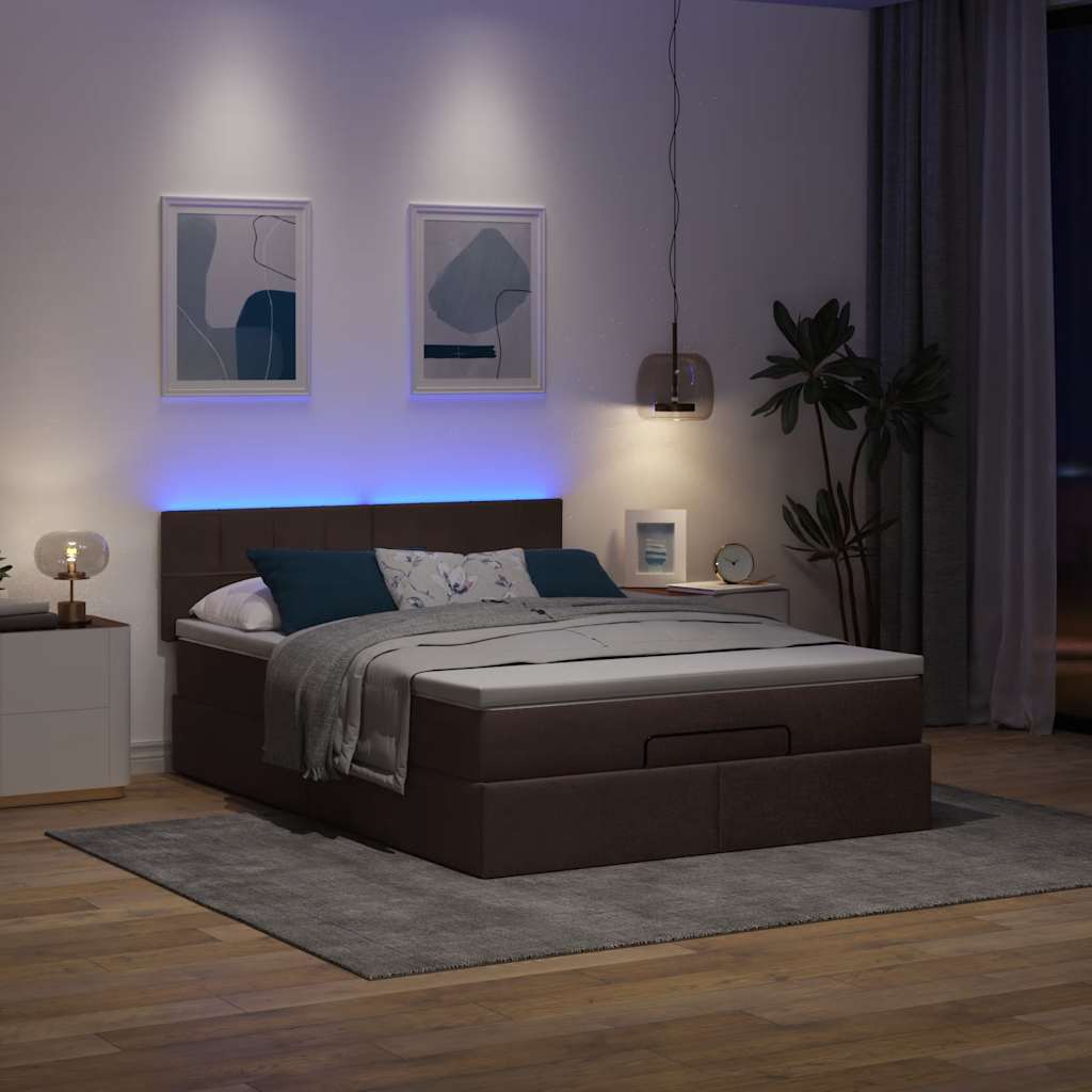Bed poef met matras en LED's 140x190 cm stof donkerbruin is nu te koop bij PeponiXL, paradijselijk wonen!