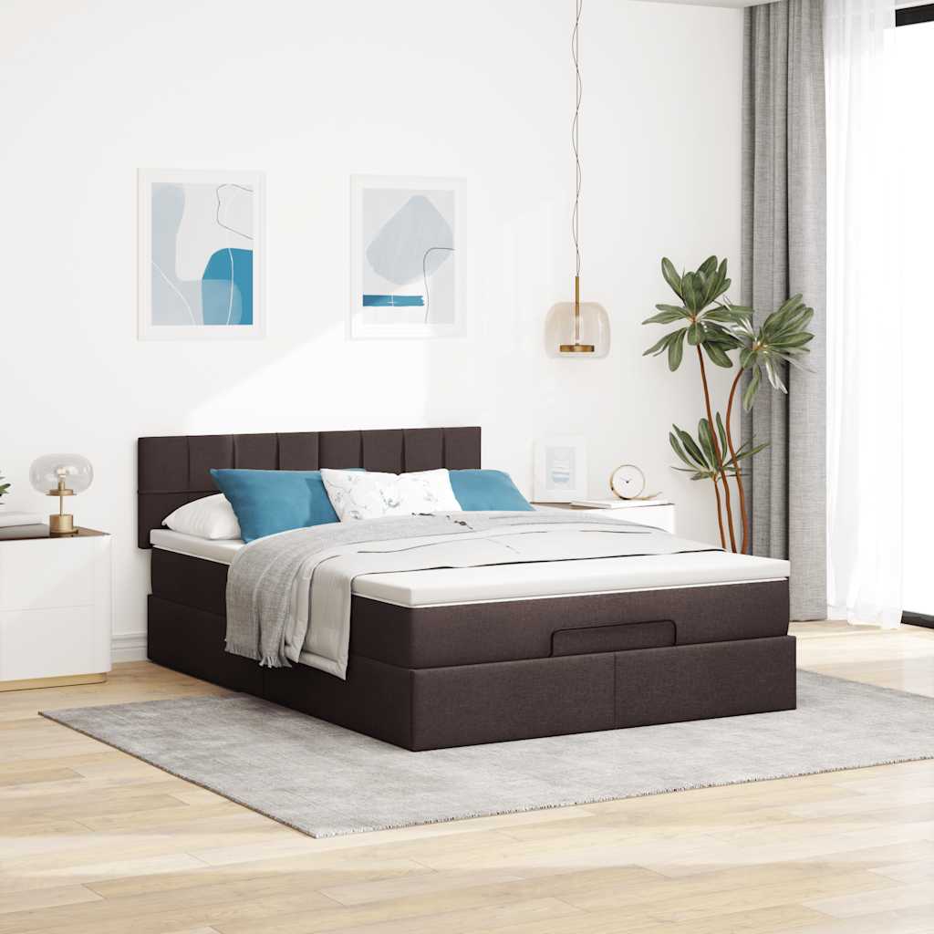 Bed poef met matras en LED's 140x190 cm stof donkerbruin is nu te koop bij PeponiXL, paradijselijk wonen!