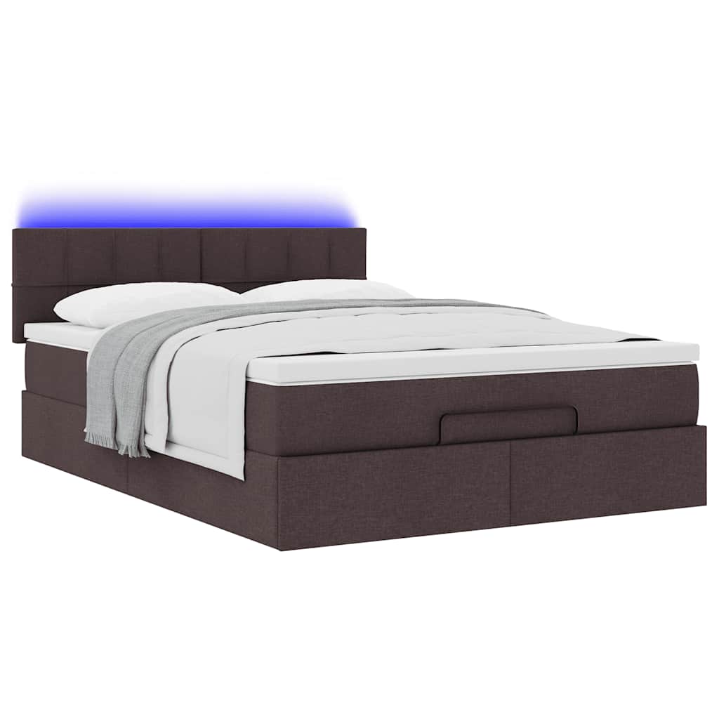 Bed poef met matras en LED's 140x190 cm stof donkerbruin is nu te koop bij PeponiXL, paradijselijk wonen!