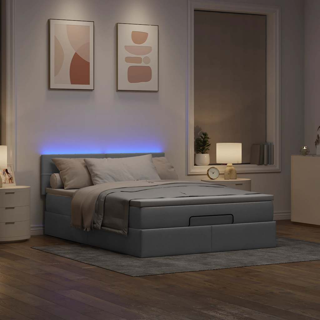 Ottoman bed met matras en LED's 140x200cm stof lichtgrijs is nu te koop bij PeponiXL, paradijselijk wonen!