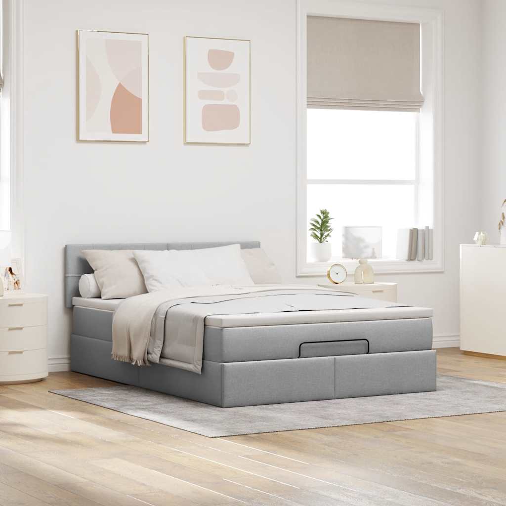 Ottoman bed met matras en LED's 140x200cm stof lichtgrijs is nu te koop bij PeponiXL, paradijselijk wonen!