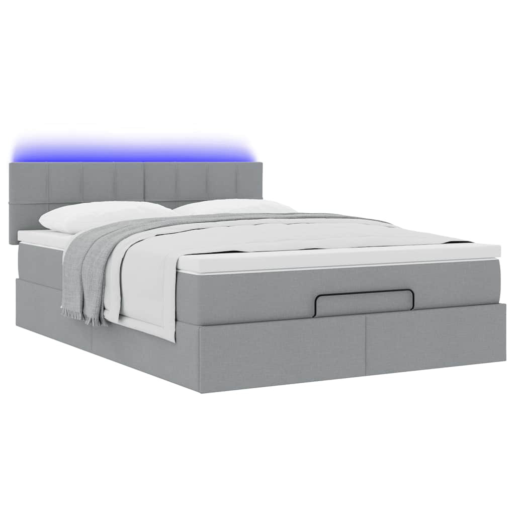 Ottoman bed met matras en LED's 140x200cm stof lichtgrijs is nu te koop bij PeponiXL, paradijselijk wonen!