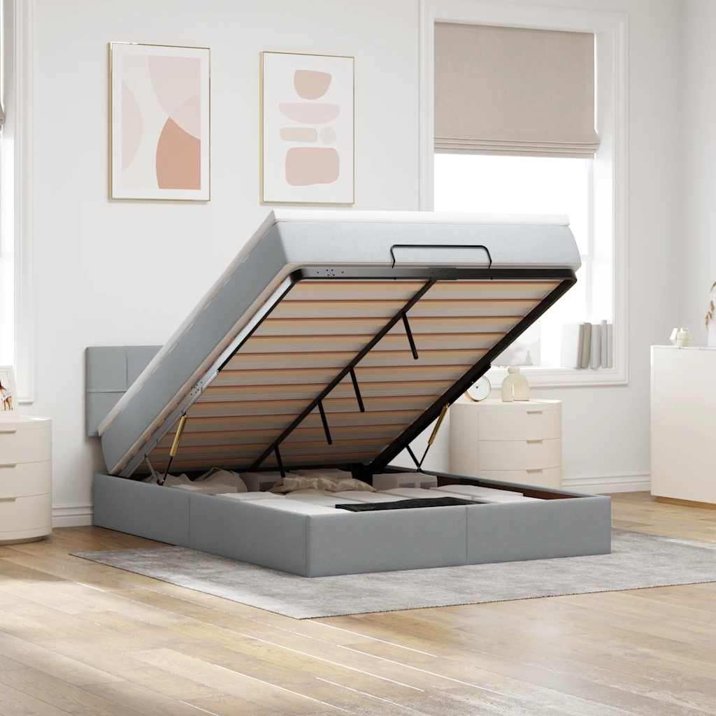 Ottoman bed met matras en LED's 140x200cm stof lichtgrijs is nu te koop bij PeponiXL, paradijselijk wonen!