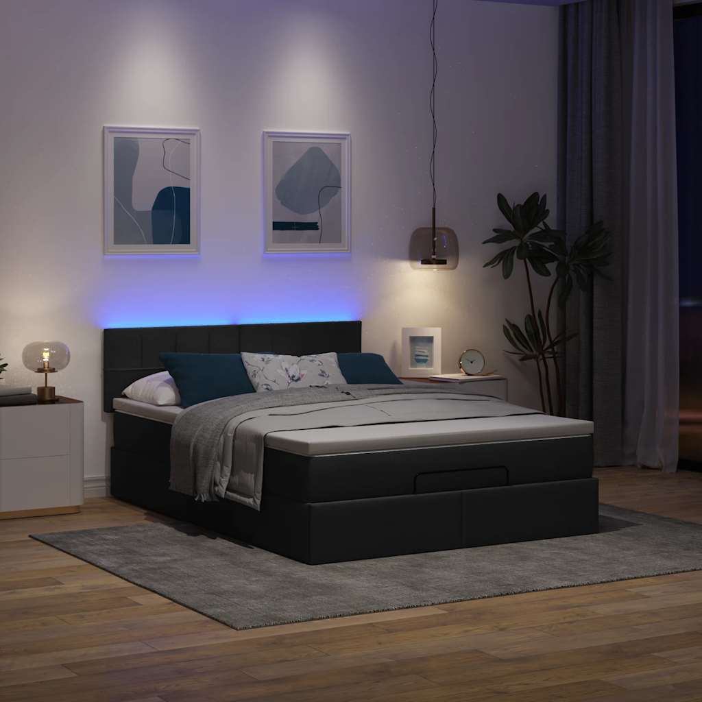 Bed poef met matras en LED's 140x200 cm stof zwart is nu te koop bij PeponiXL, paradijselijk wonen!