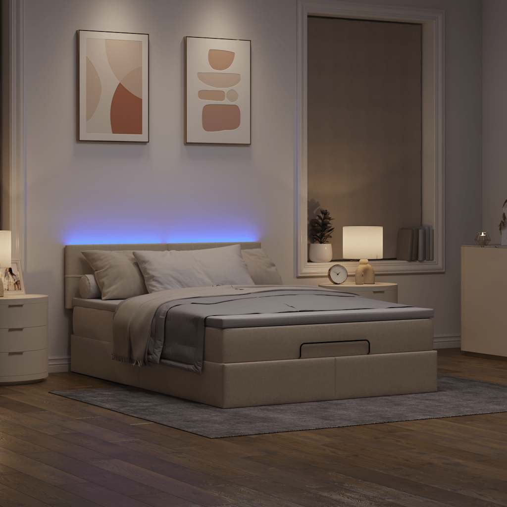 Bed poef met matras en LED's 140x200 cm stof crèmekleurig is nu te koop bij PeponiXL, paradijselijk wonen!