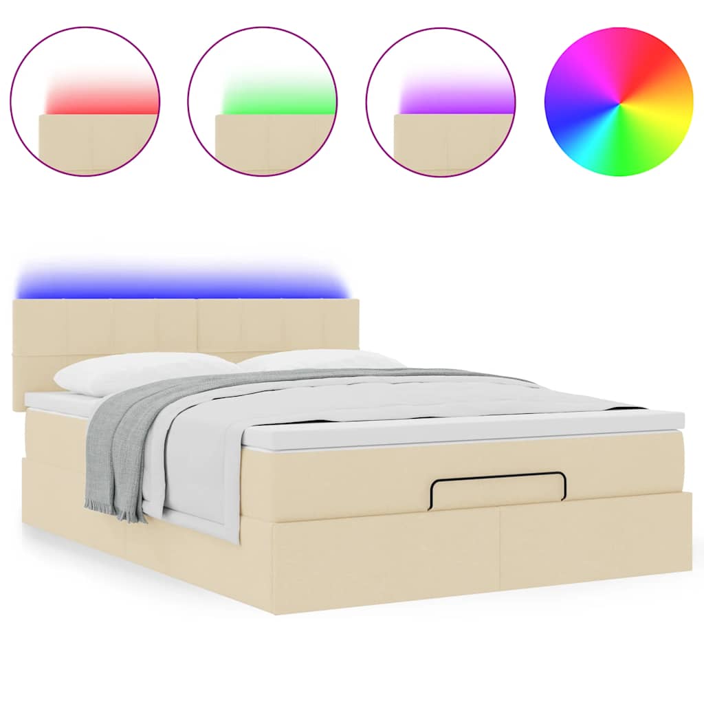 Bed poef met matras en LED's 140x200 cm stof crèmekleurig is nu te koop bij PeponiXL, paradijselijk wonen!