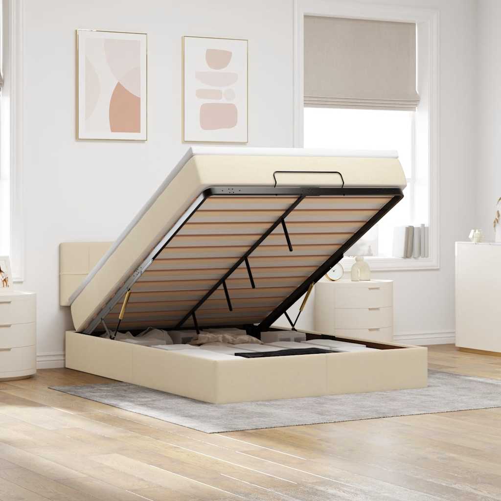 Bed poef met matras en LED's 140x200 cm stof crèmekleurig is nu te koop bij PeponiXL, paradijselijk wonen!