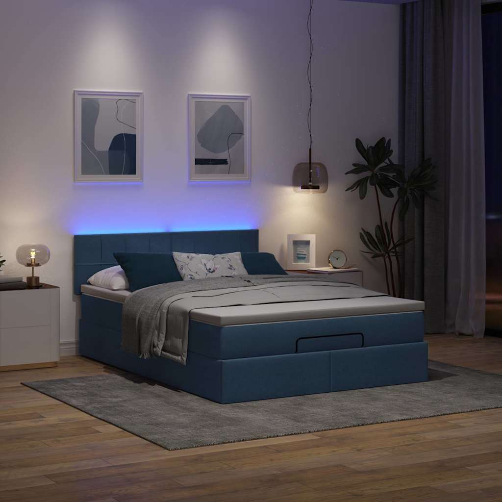 Ottoman bed met matras en LED's 140x200cm stof blauw is nu te koop bij PeponiXL, paradijselijk wonen!