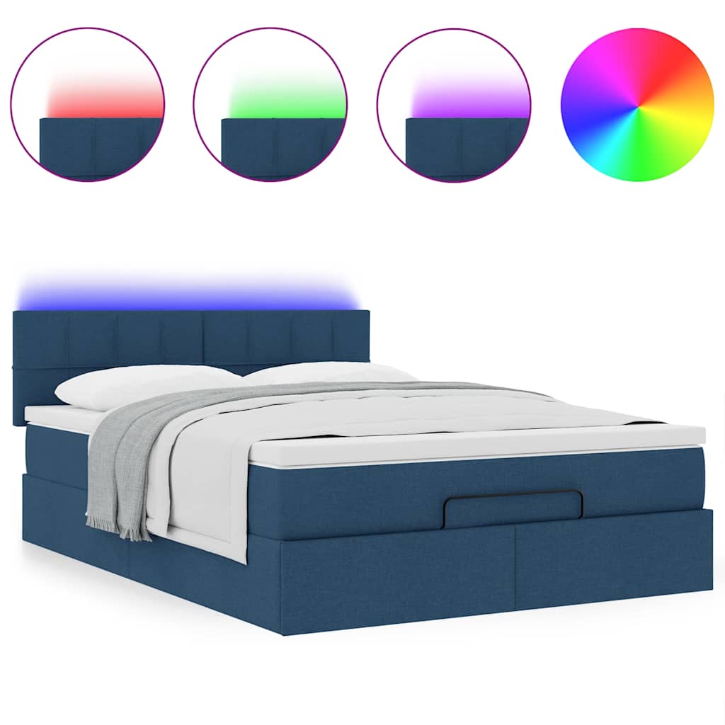 Ottoman bed met matras en LED's 140x200cm stof blauw is nu te koop bij PeponiXL, paradijselijk wonen!
