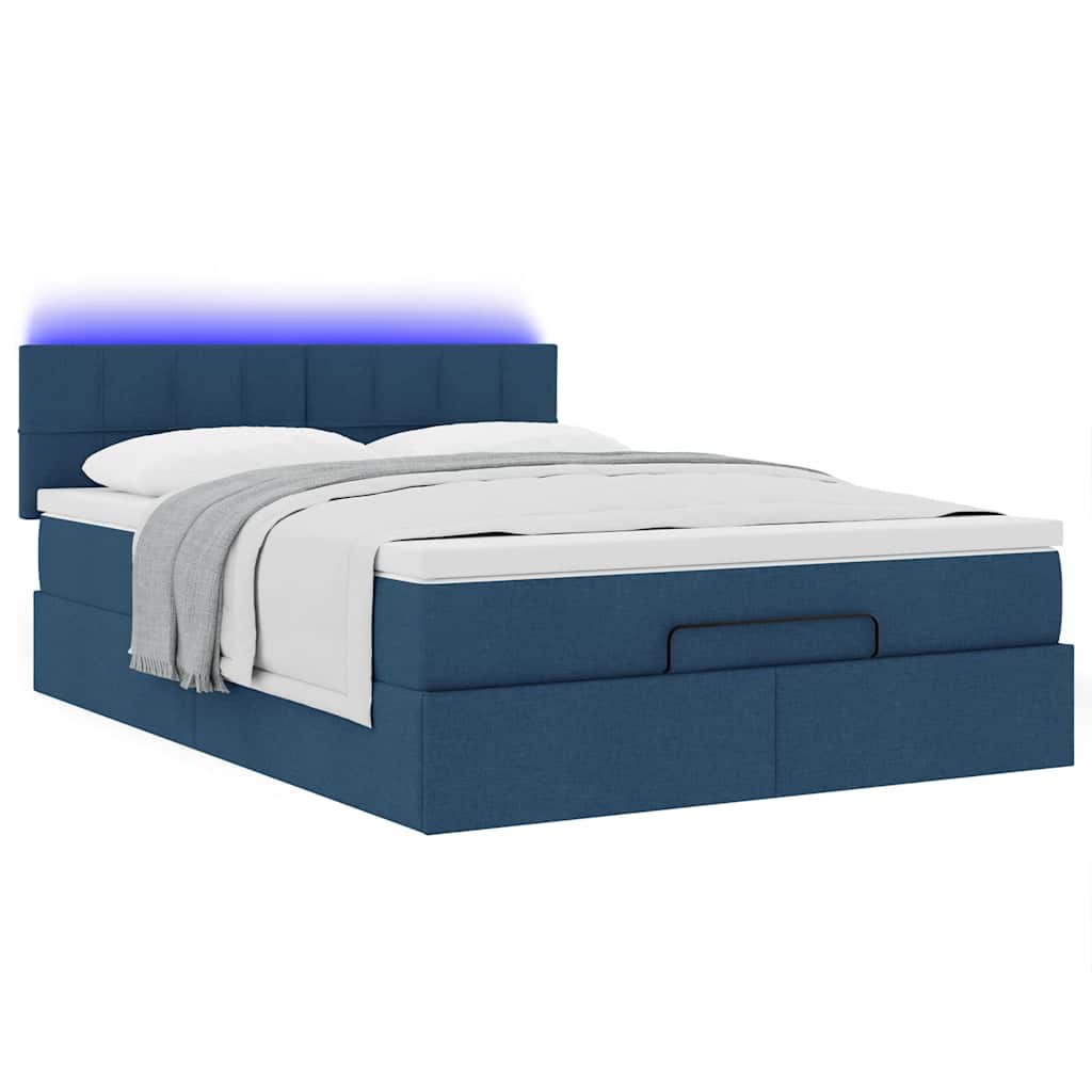 Ottoman bed met matras en LED's 140x200cm stof blauw is nu te koop bij PeponiXL, paradijselijk wonen!