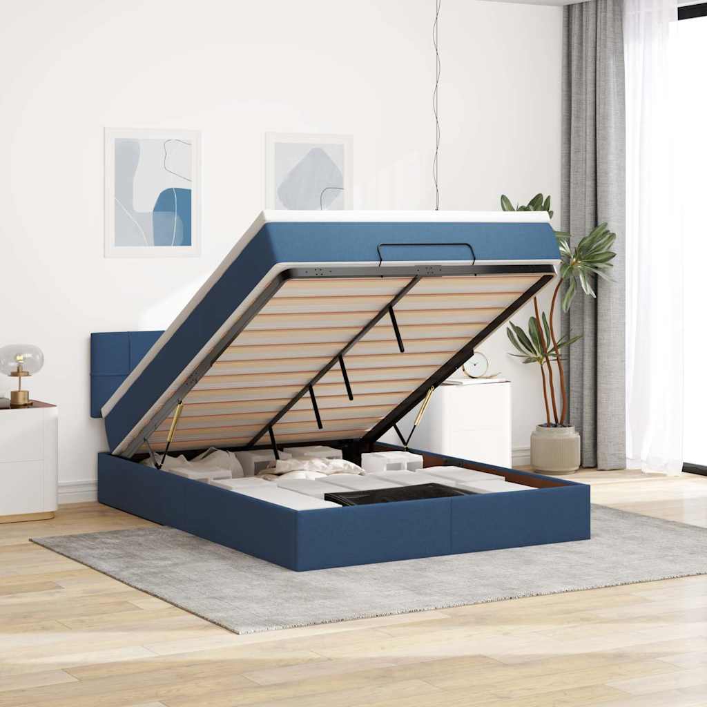 Ottoman bed met matras en LED's 140x200cm stof blauw is nu te koop bij PeponiXL, paradijselijk wonen!