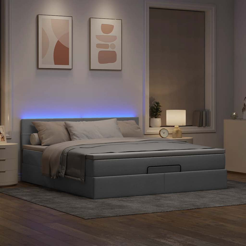 Ottoman bed met matras en LED's 160x200 cm stof lichtgrijs is nu te koop bij PeponiXL, paradijselijk wonen!
