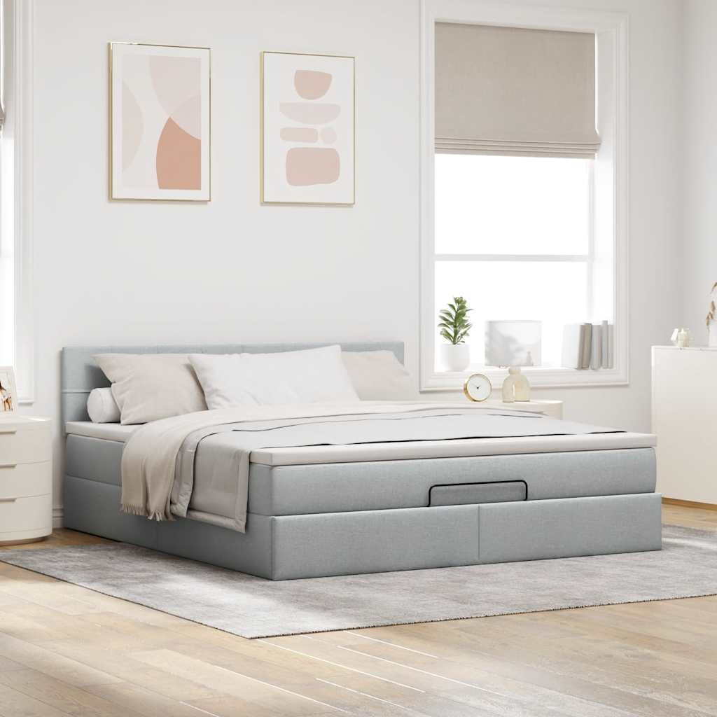 Ottoman bed met matras en LED's 160x200 cm stof lichtgrijs is nu te koop bij PeponiXL, paradijselijk wonen!