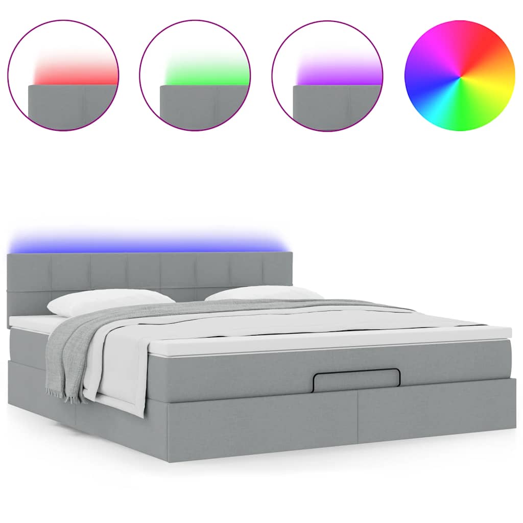 Ottoman bed met matras en LED's 160x200 cm stof lichtgrijs is nu te koop bij PeponiXL, paradijselijk wonen!