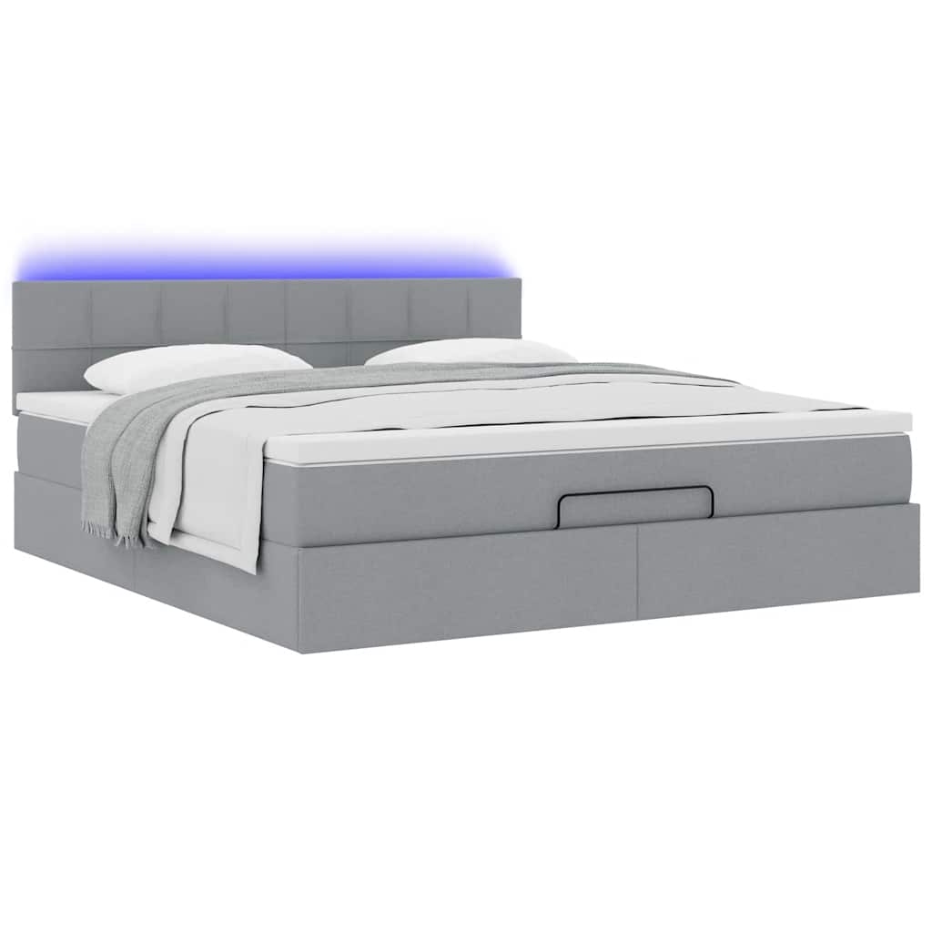 Ottoman bed met matras en LED's 160x200 cm stof lichtgrijs is nu te koop bij PeponiXL, paradijselijk wonen!