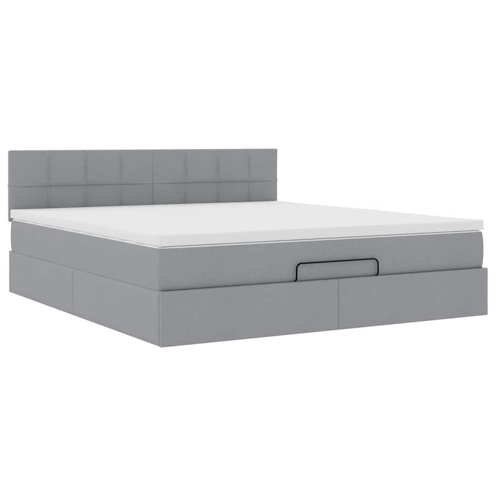 Ottoman bed met matras en LED's 160x200 cm stof lichtgrijs is nu te koop bij PeponiXL, paradijselijk wonen!