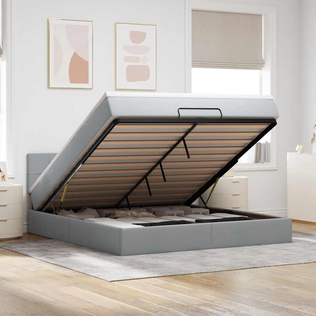Ottoman bed met matras en LED's 160x200 cm stof lichtgrijs is nu te koop bij PeponiXL, paradijselijk wonen!
