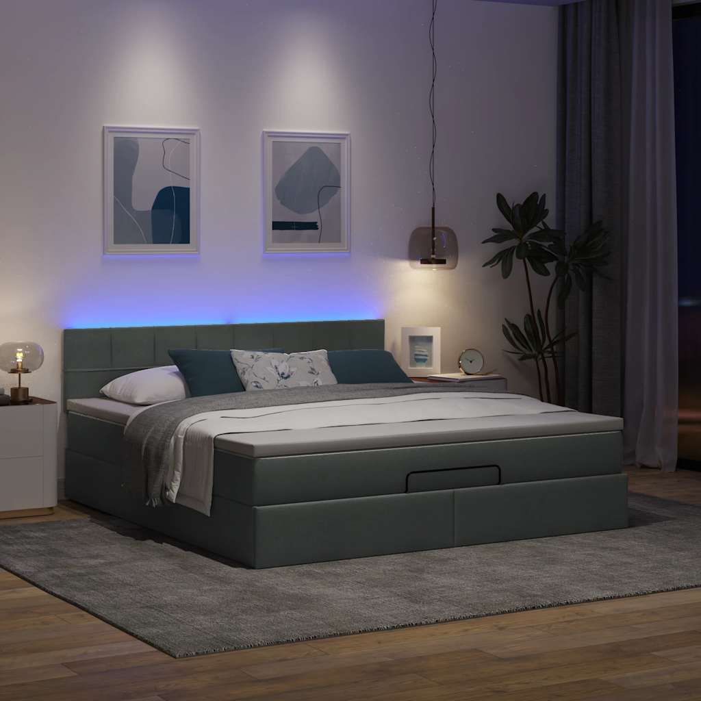 Ottoman bed met matras en LED's 160x200cm stof donkergrijs is nu te koop bij PeponiXL, paradijselijk wonen!