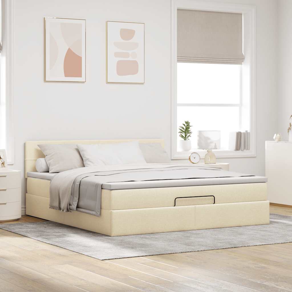 Ottoman bed met matras en LED's 160x200cm stof crèmekleurig is nu te koop bij PeponiXL, paradijselijk wonen!