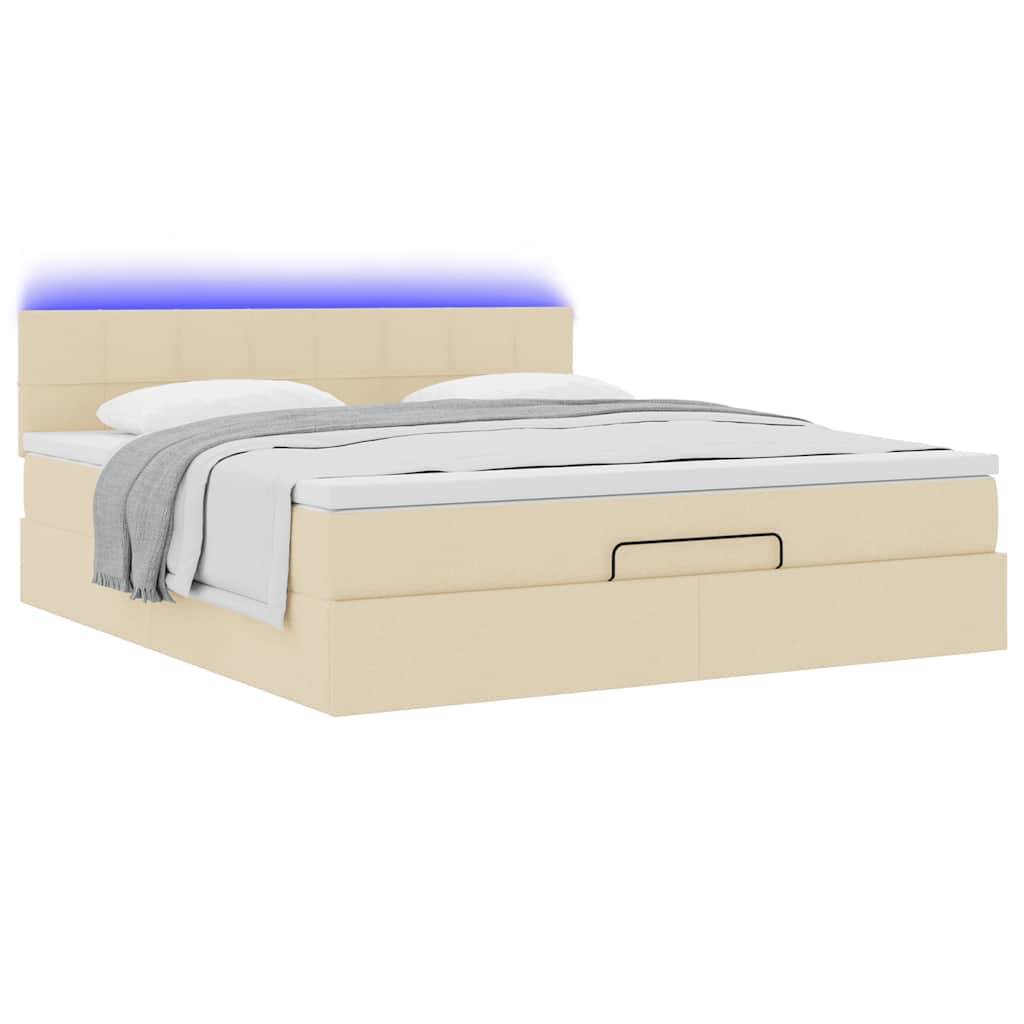 Ottoman bed met matras en LED's 160x200cm stof crèmekleurig is nu te koop bij PeponiXL, paradijselijk wonen!