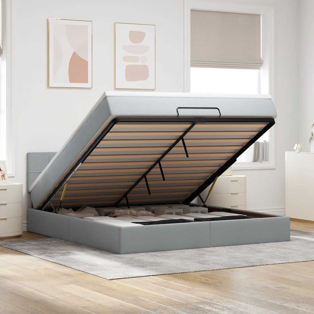 Bed poef met matras en LED's 180x200 cm stof lichtgrijs is nu te koop bij PeponiXL, paradijselijk wonen!
